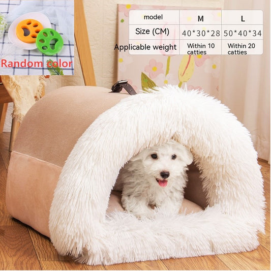 Portable Dog & Cat Bed, Cozy Long Fur Winter Pet Nest, Moisture-Proof & Travel-Friendly